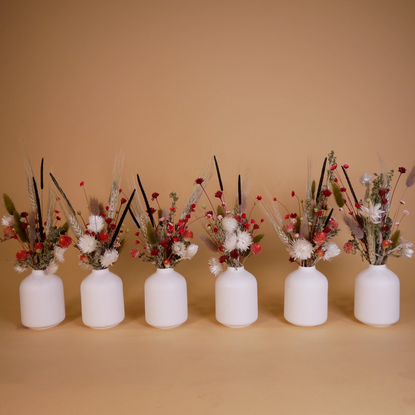 6 pack of dried flowers in bud vases